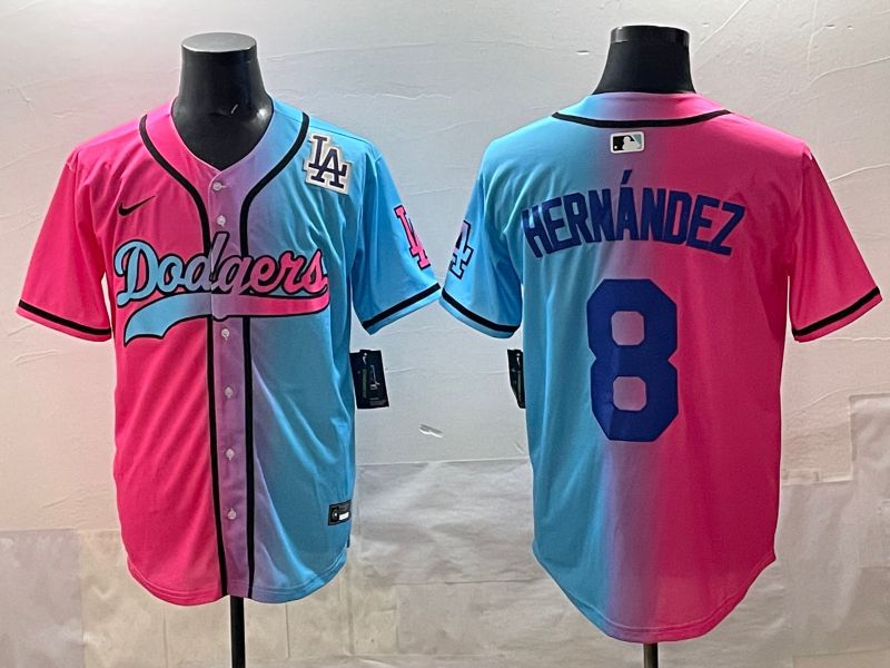 Men Los Angeles Dodgers 8 Hernandez Blue pink Game 2025 Nike MLB Jersey style 009